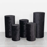 Elevate Your Event Decor with Black Crushed Velvet Cylinder Pillar Prop Covers