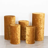 Add a Touch of Opulence with Gold Crushed Velvet Cylinder Pillar Prop Covers